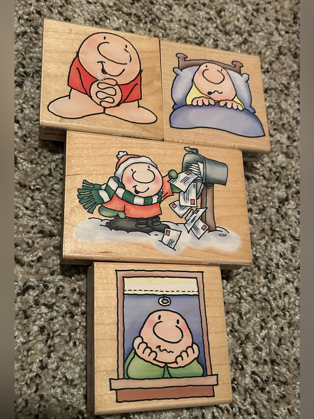 Ziggy Rubber Wooden Stamps (4) by Stampendous for card making & crafts - Vintage